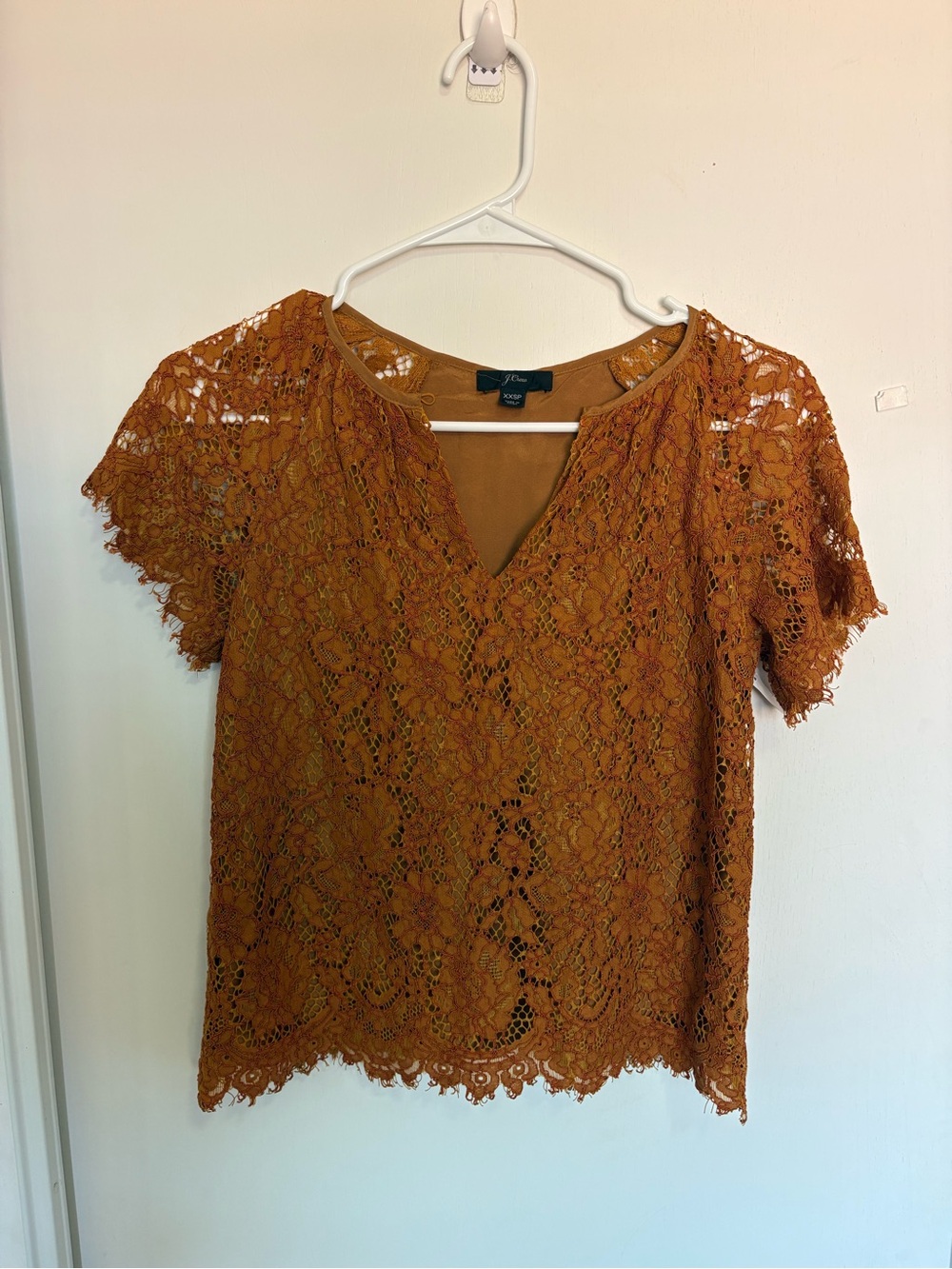 J. Crew women's top size XXS keyhole Short Sleeve Lace romantic Lined